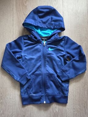 Nike Youth Navy Blue Zip-Up Hoodie with Teal Swoosh